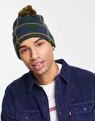 Boardmans Boardmans check bobble beanie hat in multi