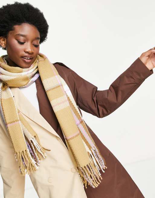 Boardmans check tassel trim scarf in camel