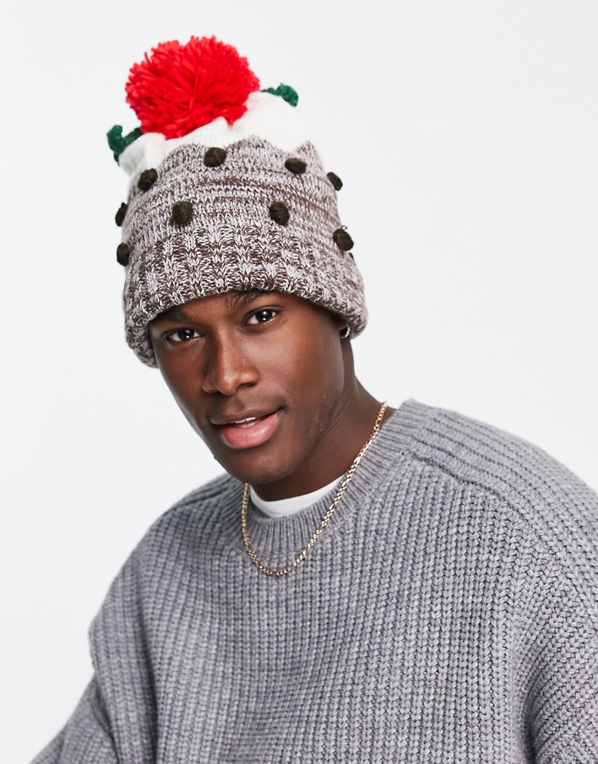 Boardmans christmas pudding bobble hat in red