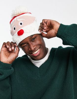 Boardmans Christmas santa claus face beanie hat in red
