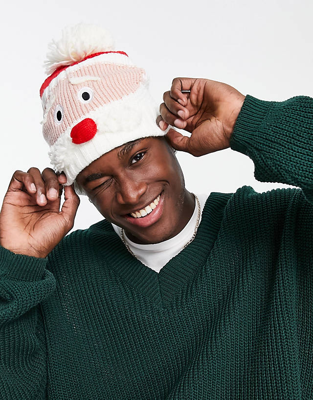 Boardmans - christmas santa claus face beanie hat in red
