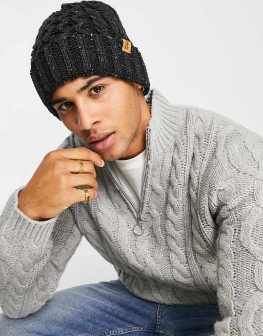 Boardmans chunky cable nap yarn knitted hat in black