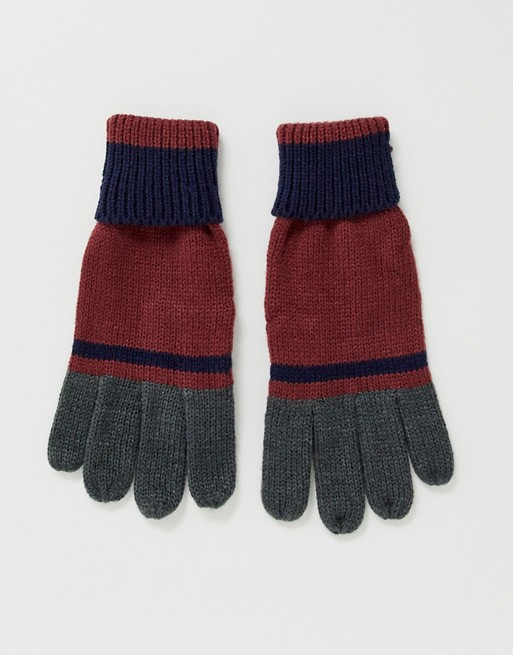 Boardmans colour block gloves in burgundy