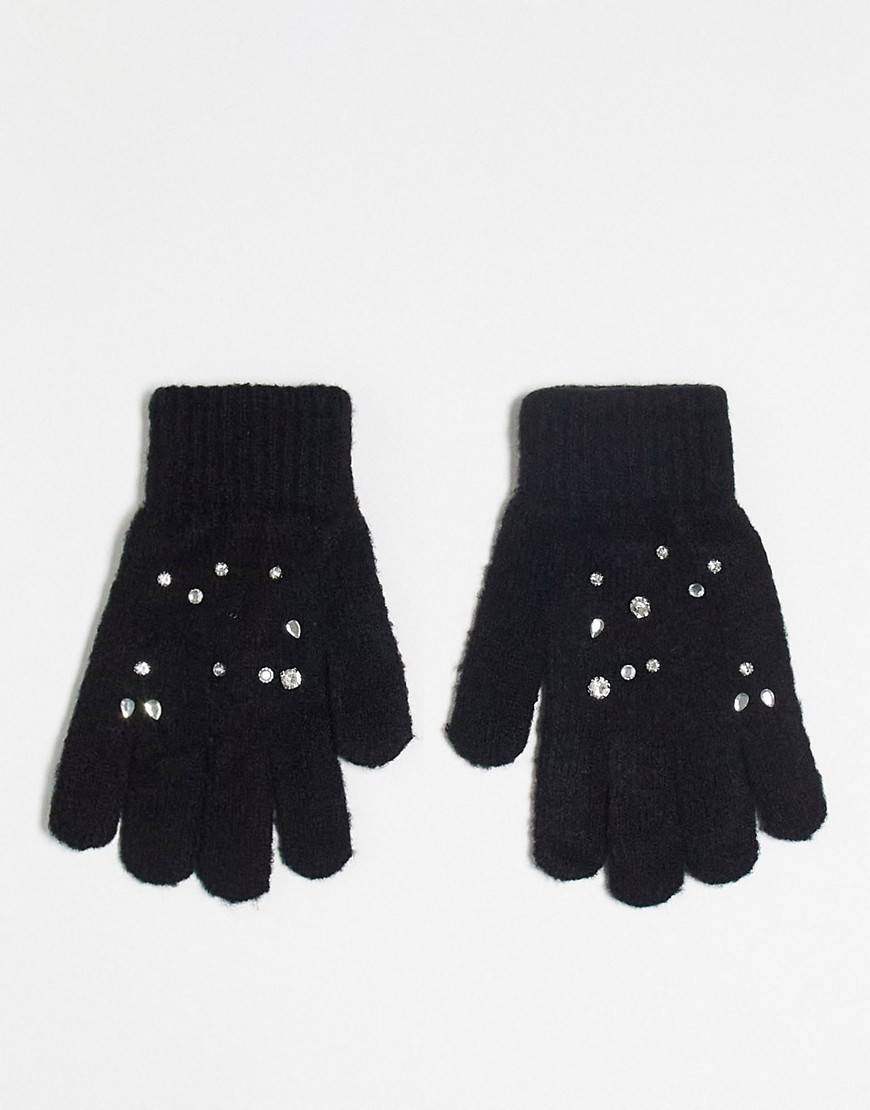 embellished gloves in black