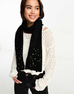 embellished scarf in black