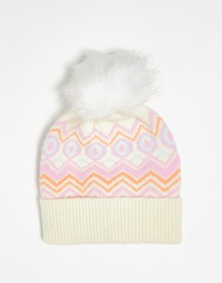 Boardmans Fair Isle Beanie Hat In Cream-white