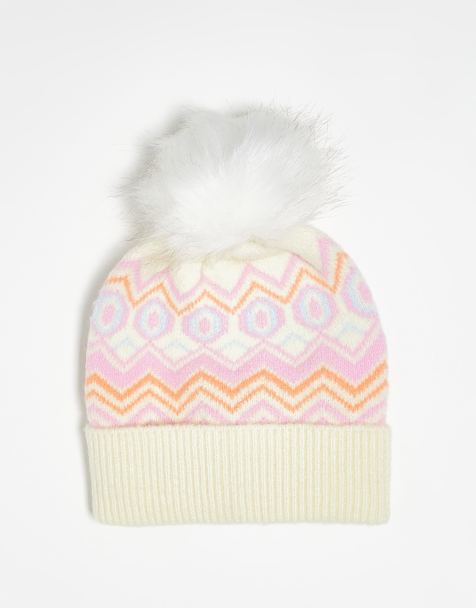 Boardmans fair isle beanie hat in cream - view 1