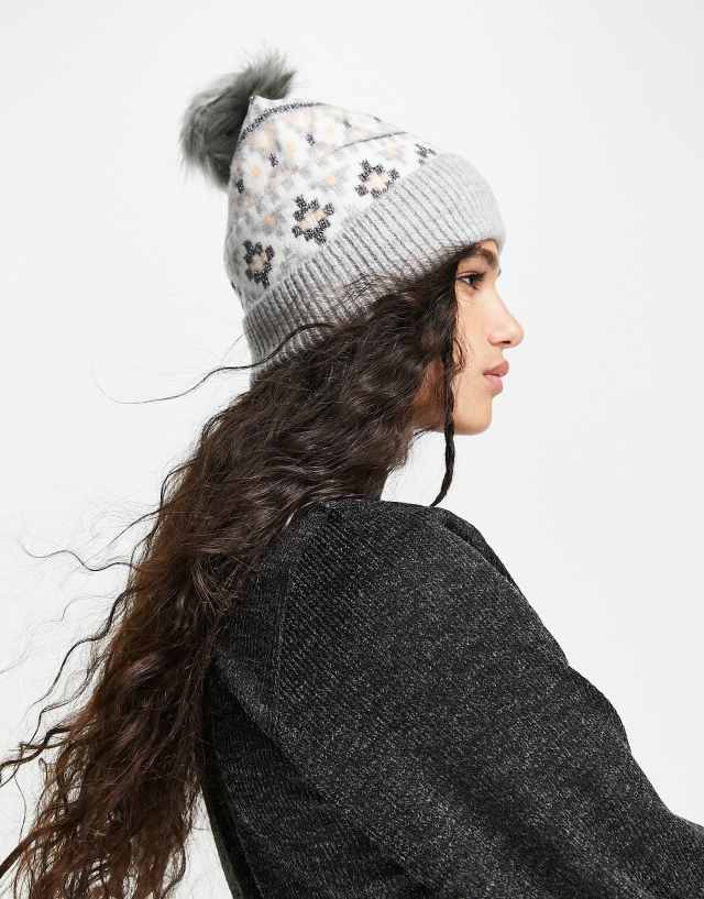 Boardmans fair isle bobble beanie in gray