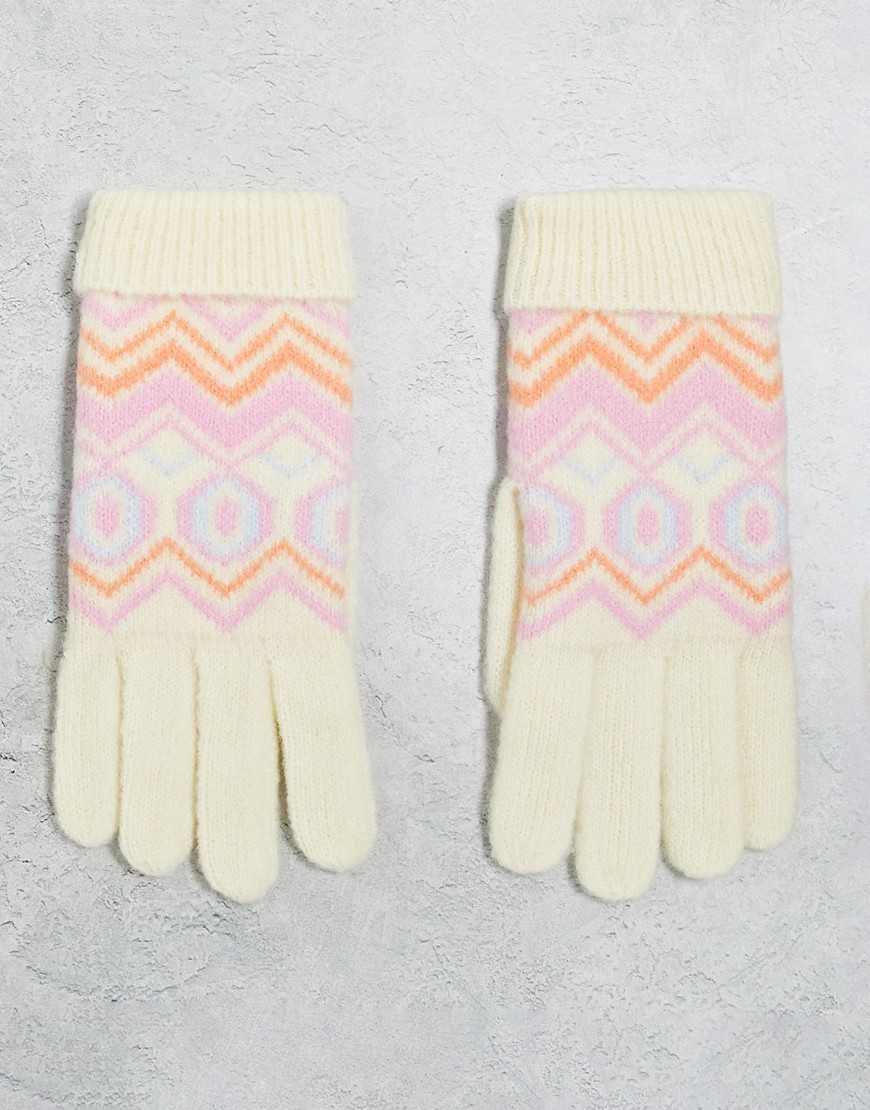 Boardmans Fair Isle gloves in cream-White