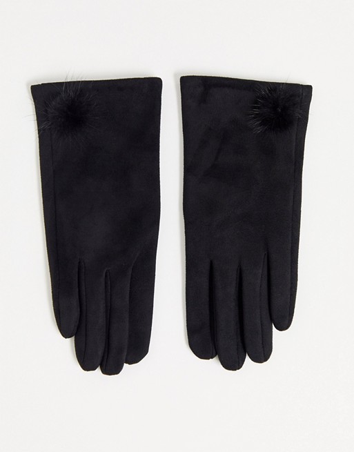 Boardmans faux suede gloves with mini pom detail