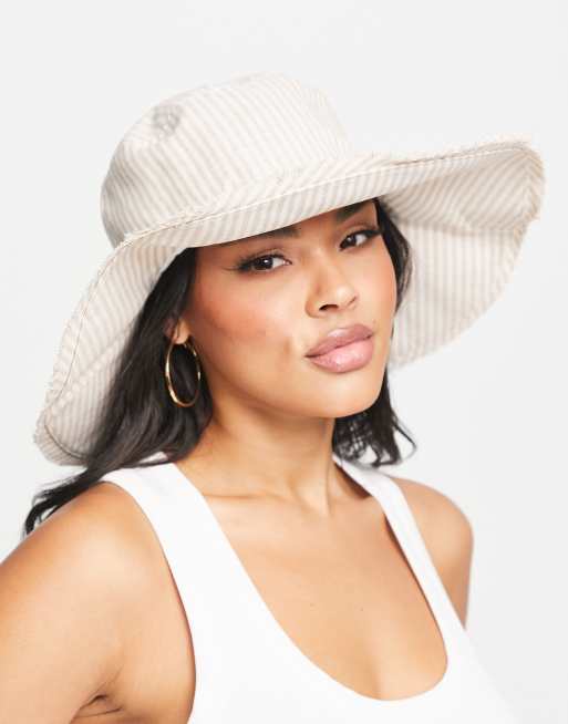 Boardmans floral floppy wide brim striped sun hat in natural | ASOS