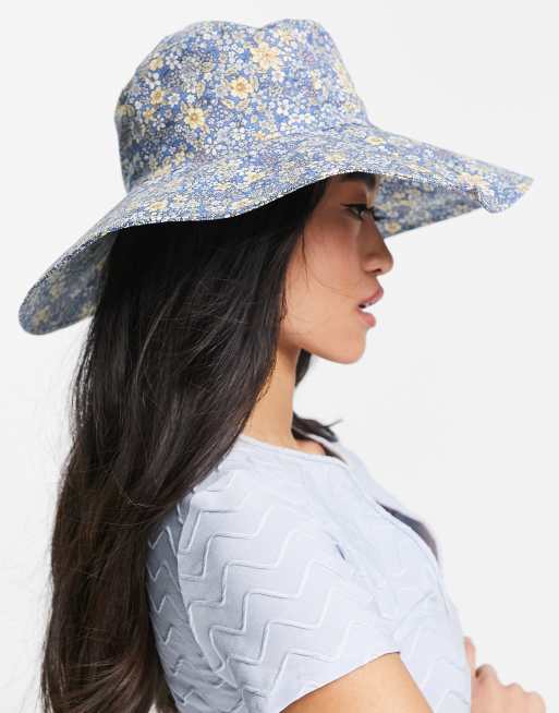 Boardmans floral floppy wide brim sun hat in blue, 3 of 4