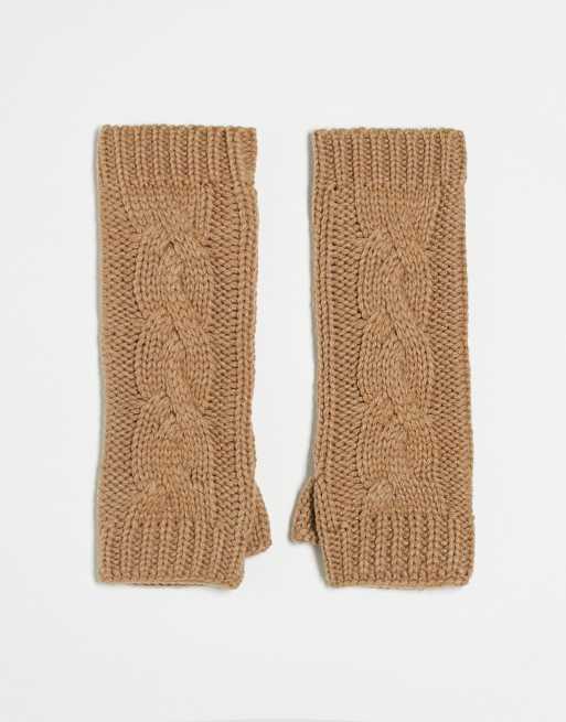 Boardmans - Gebreide armwarmers met kabels in bruin