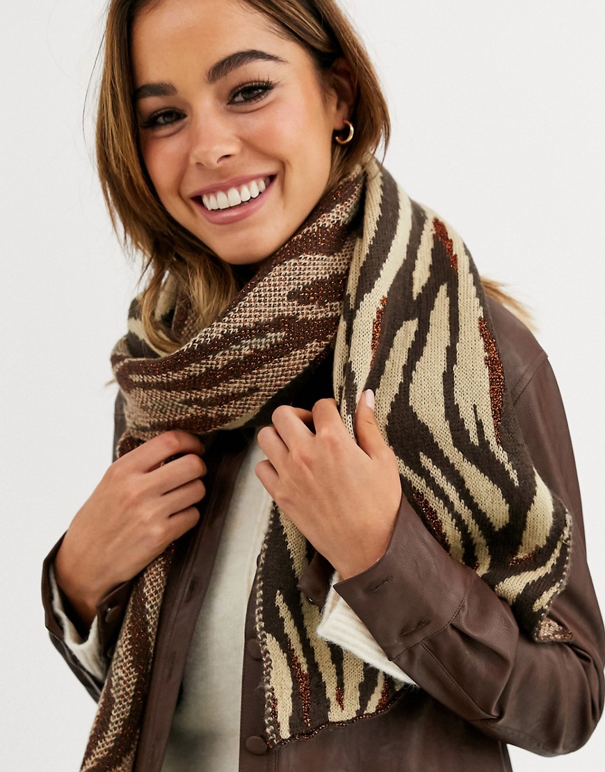 Boardmans - Gebreide sjaal met zebraprint-Bruin