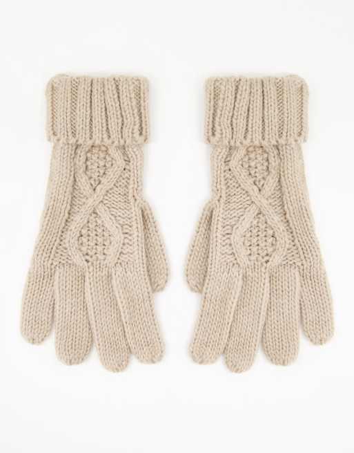 Boardmans - Guanti in maglia a trecce color avena