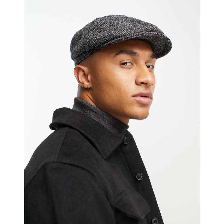 Boardmans Harris tweed baker boy hat in black | ASOS