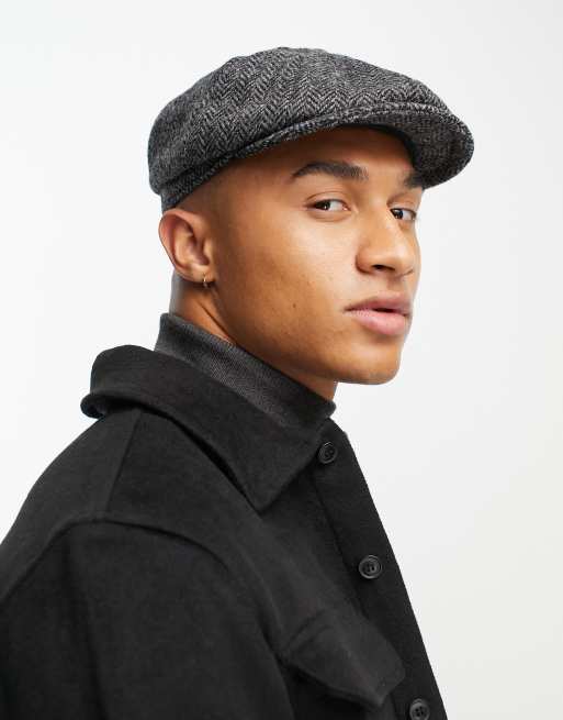 Boardmans Harris tweed baker boy hat in black | ASOS