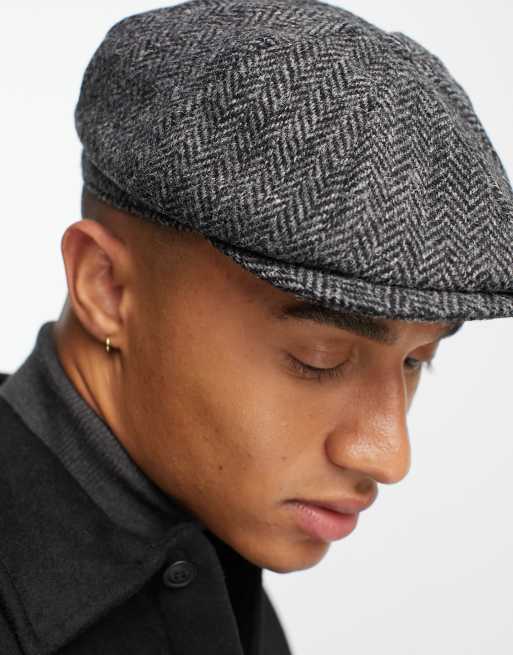 Boardmans Harris tweed baker boy hat in black