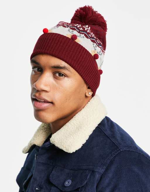 Boardmans - Kerstmis - Beanie met rendier-en fairisle motief in rood