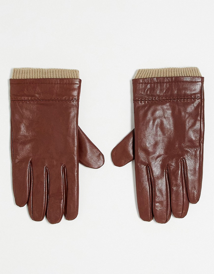 Boardmans knit cuff leather gloves in brown
