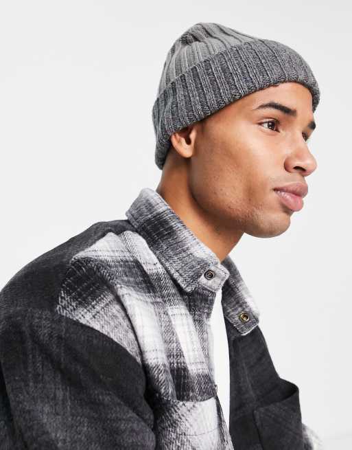 RIBBED KNIT BEANIE - Grey