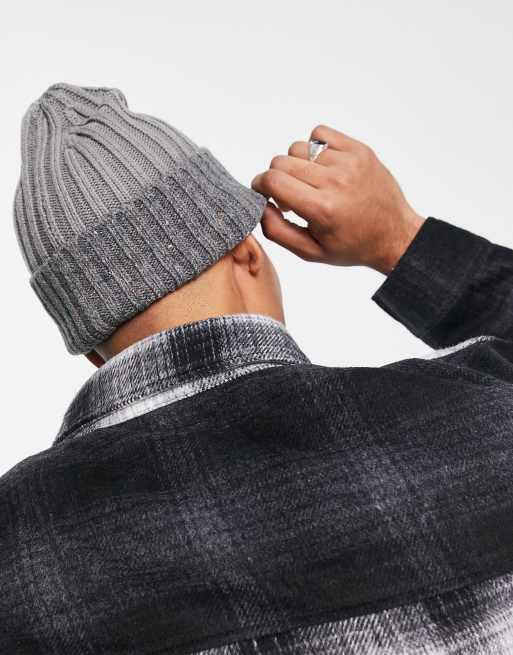 RIBBED KNIT BEANIE - Grey