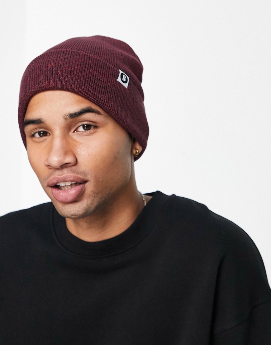 Boardmans knitted beanie hat in berry-Red