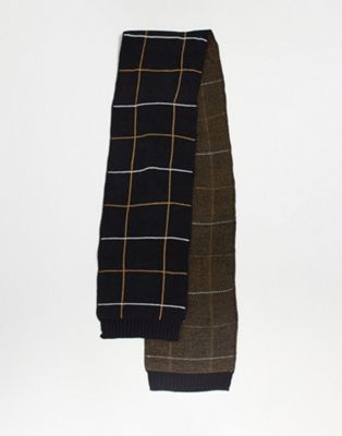 Boardmans knitted multi check scarf in navy