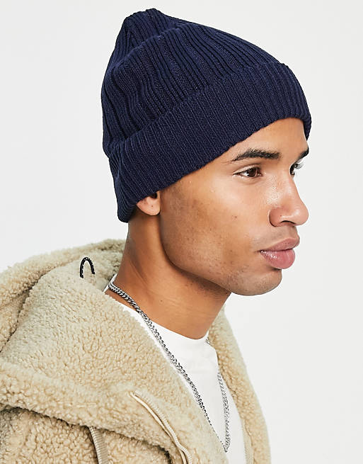 Boardmans knitted ribbed beanie hat in navy