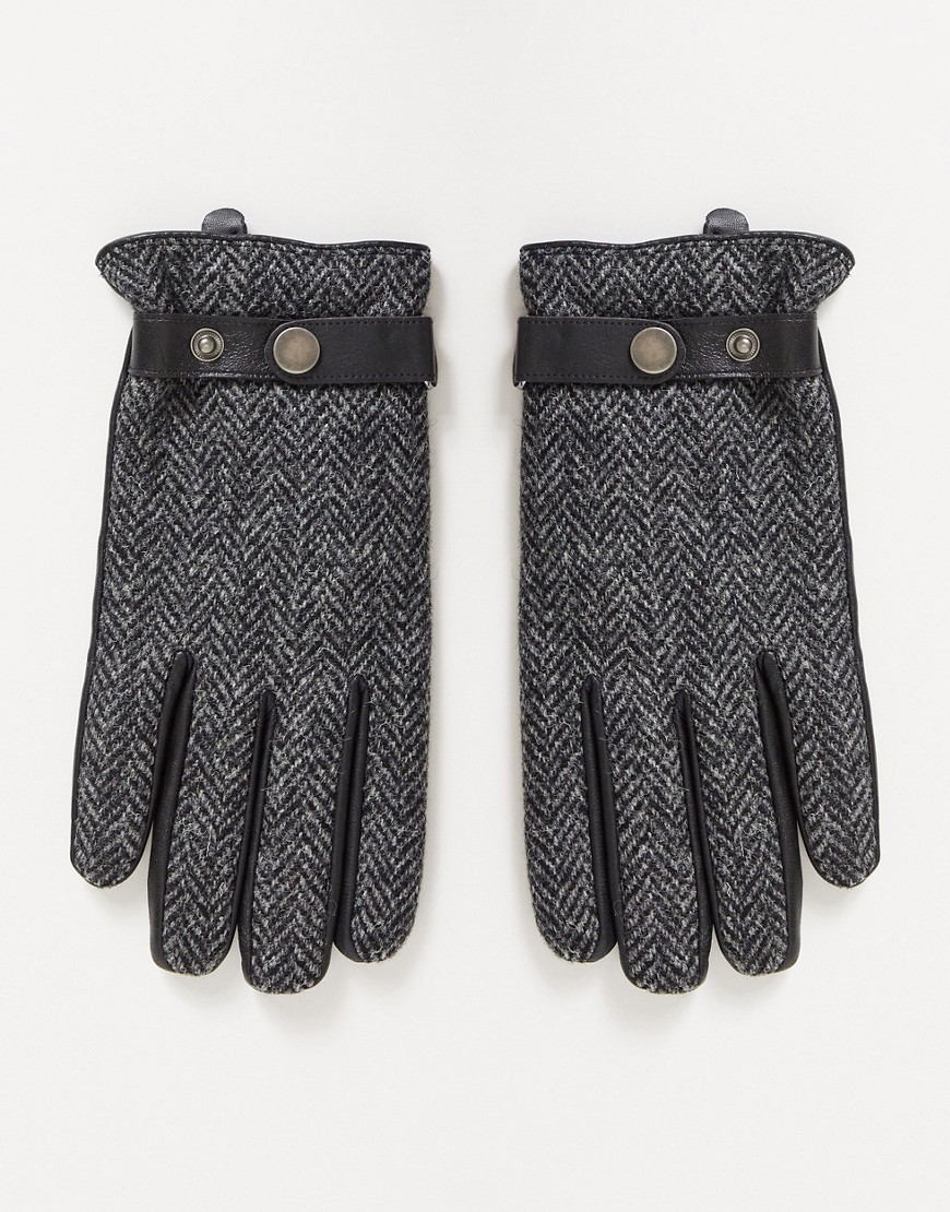 Boardmans leather and tweed gloves-Black