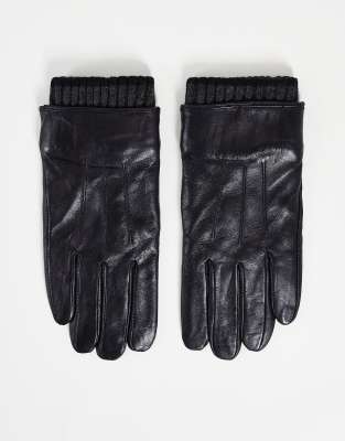 Boardmans Leather Gloves With Ribbed Cuff In Black ModeSens