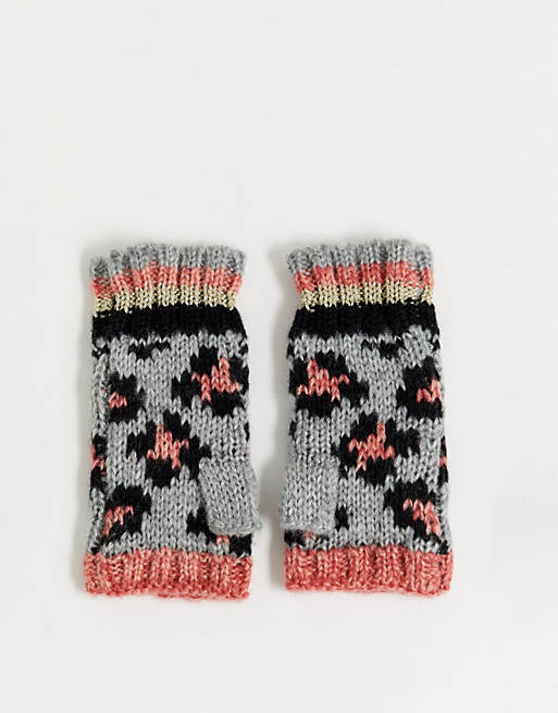 Boardmans Leopard Print Knit Fingerless Gloves | ASOS