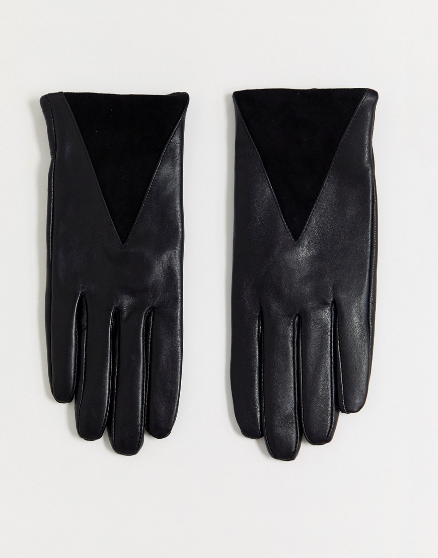 Boardmans - Leren handschoenen met driehoekig suède inzetstuk-Zwart