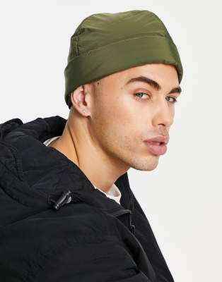 Boardmans Boardmans padded beanie hat in khaki-Green
