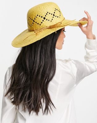 paper straw floppy hat with tie detail in natural-Neutral