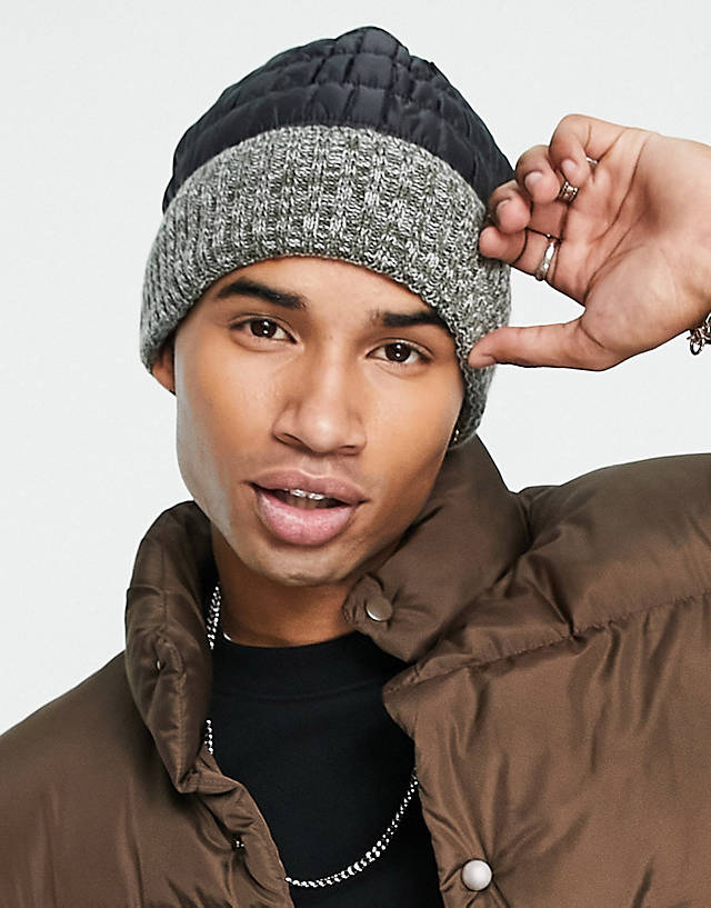 Boardmans - quilted padded beanie hat in black