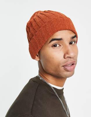 Boardmans ribbed beanie hat in orange