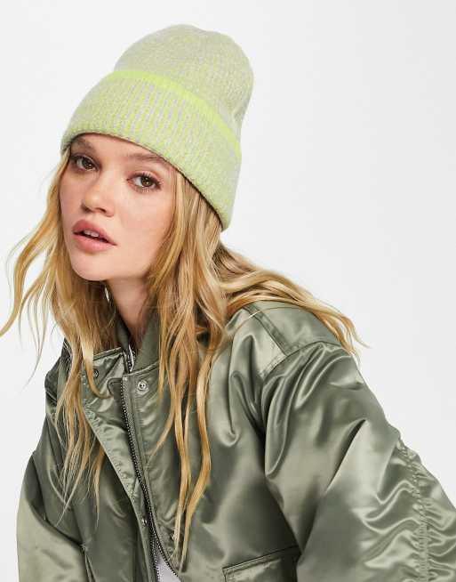 Boardmans ribbed knitted beanie in lime