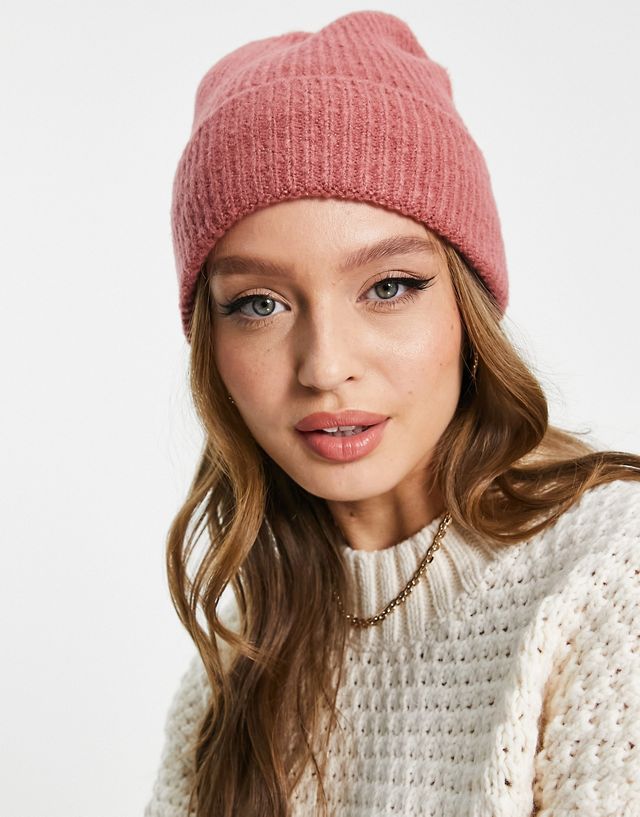 Boardmans ribbed knitted beanie in pink