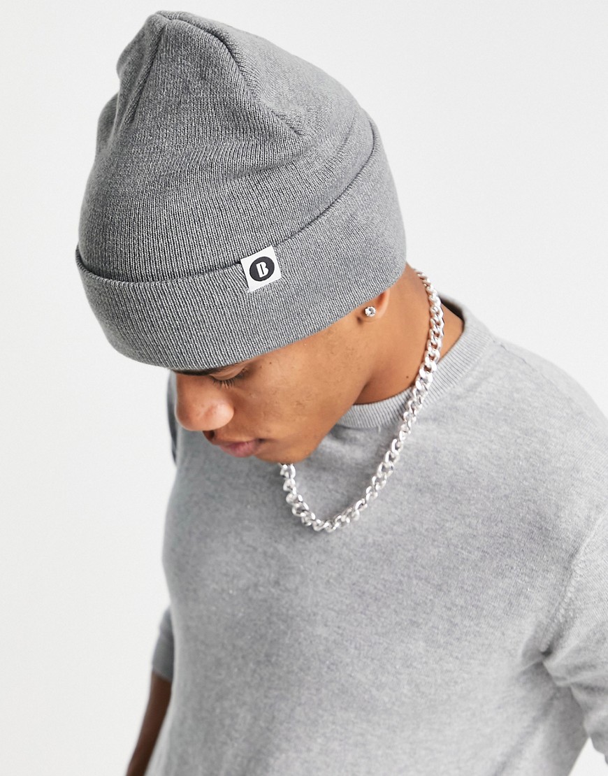Boardmans ribbed knitted beanie with turn up cuff in gray
