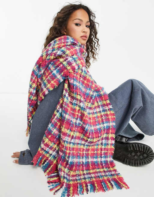Boardmans - Sciarpa a quadri bouclé multicolore con frange