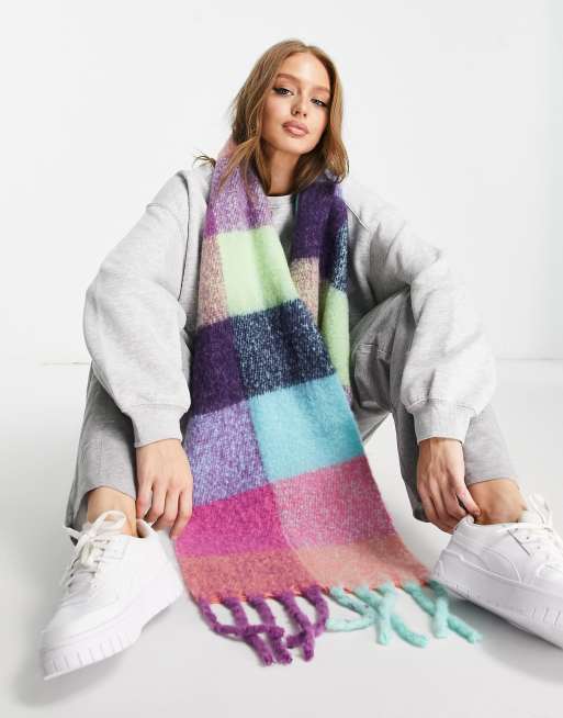 Boardmans - Sciarpa a quadri chiari con frange multicolore 