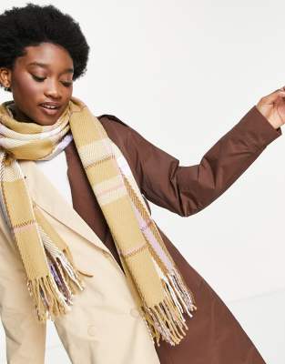 Boardmans - Sciarpa color cammello a quadri con nappe