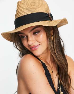 Boardmans Boardmans straw fedora fabric band hat in natural-Neutral