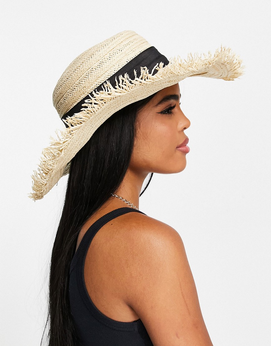 straw floppy hat with fringe edge in natural-Neutral