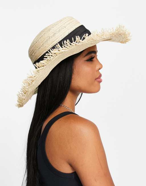 Boardmans straw floppy hat with fringe edge in natural