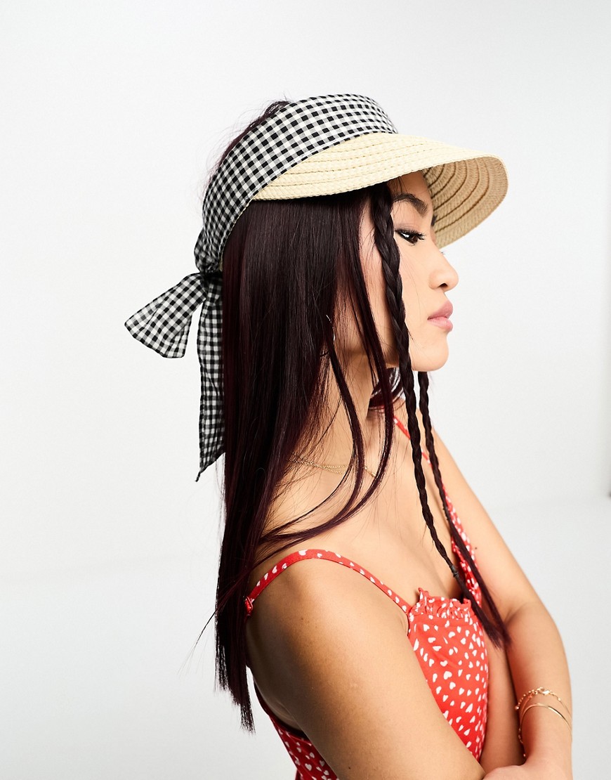 Boardmans straw visor with gingham trim-Neutral
