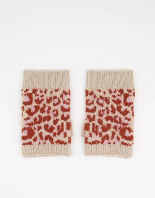 Boardmans - Strikkede handsker i rust leopardprint