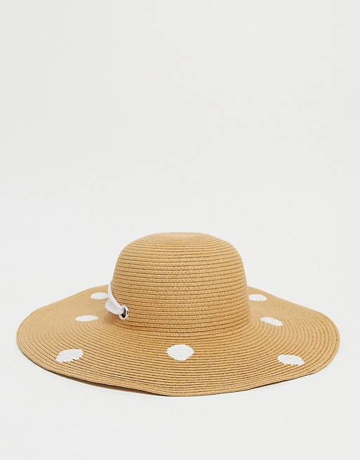 Boardmans sun hat with polka dots in white natural mix