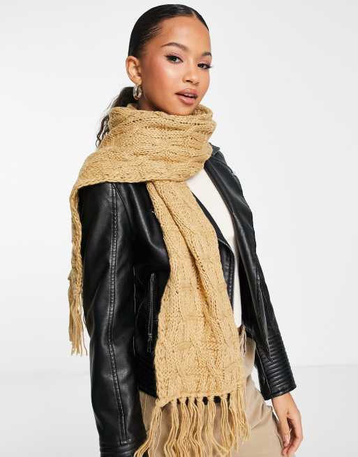 ASOS DESIGN oversized chunky knit scarf in camel